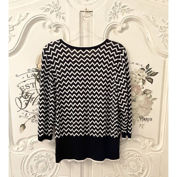 Talbots Sweater Women's 1X Black White Oprah Collection Knit Chevron - Picture 6 of 8